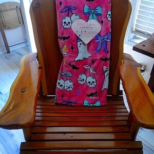 Betsey Johnson Pink Plush Throw with Ghosts and Bows